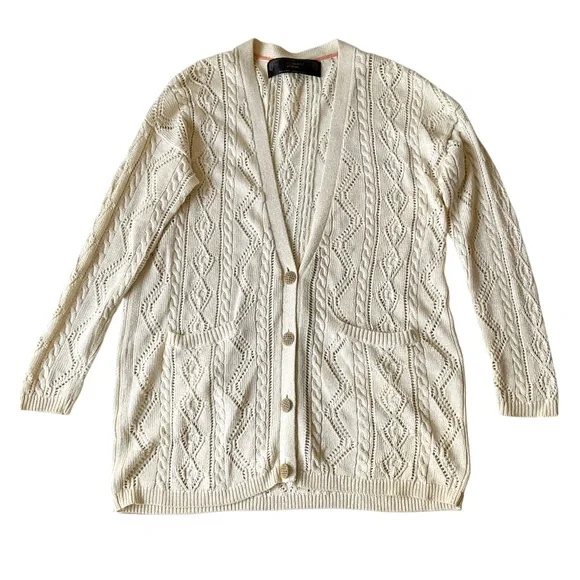 Free People New Romantics Bang Bang Knit Gold Thread Fisherman Cardigan Size S - Picture 3 of 12